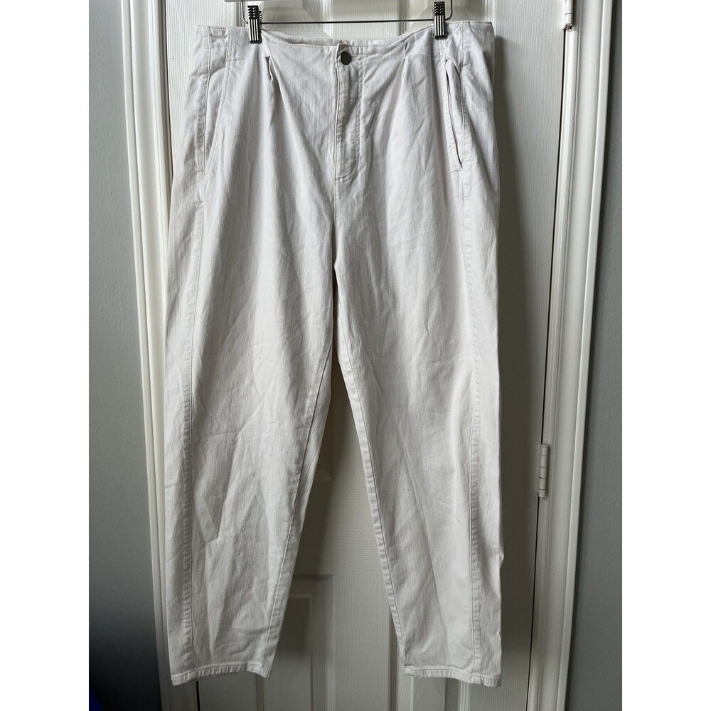 Eileen Fisher White Denim Straight Leg High Rise Ankle Organic Cotton Sz 16